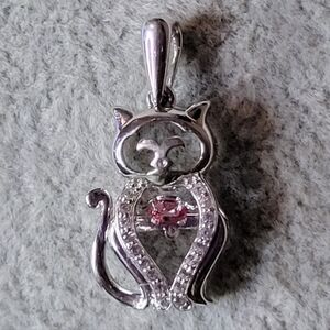 Kitty Cat Sterling Silver Pendant With Pink Tourmalene Pulse